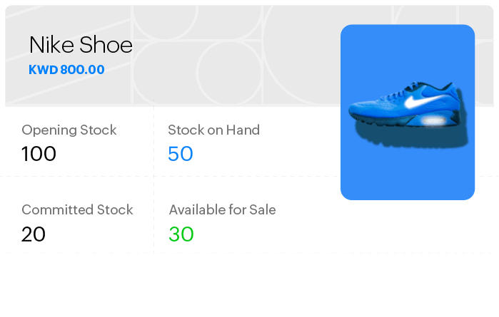 Inventory management dashboard displays stock details of a particular product