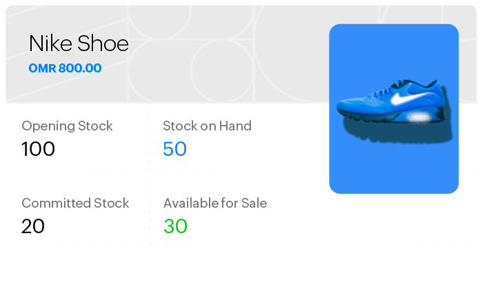 Inventory management dashboard displays stock details of a particular product