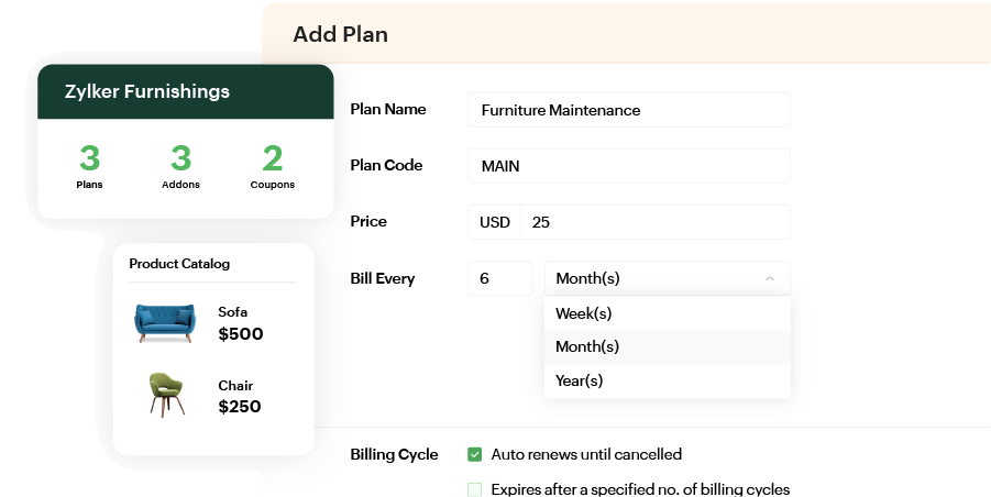 Product catalog - items, services, plans, addons and coupons. | Zoho Billing