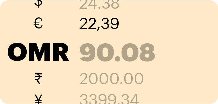 Numbers with global currency symbols highlights Zoho Books' multi-currency feature